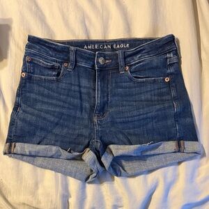American Eagle Outfitters Dark Blue Jean Shorts - High V Rise Shortie - Size 2